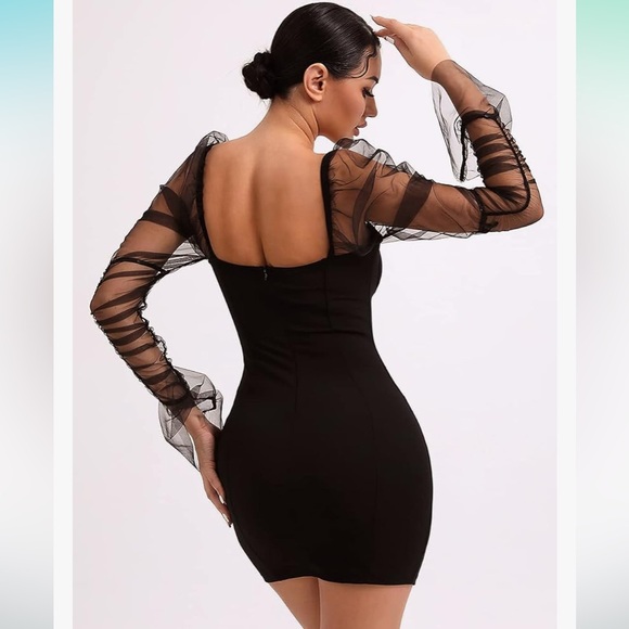 NWOT Sheer Puff Long Sleeve Club Dress Bodycon Halloween Party Clubwear - Picture 3 of 11